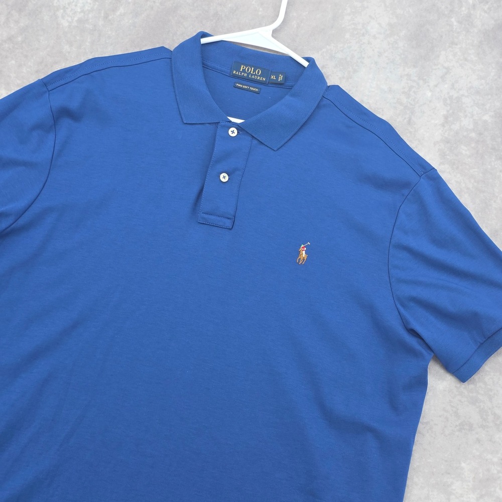Polo Ralph Lauren Mens XL Blue Polo Shirt Pima Soft Touch Short Slv Flesh Pony‎